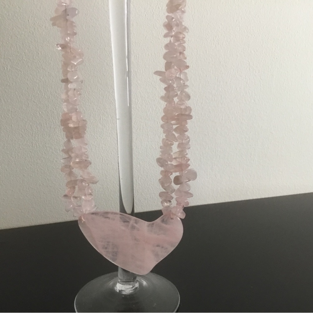 Rose Quartz Heart Chip Necklace - Light Pink Stone + Free Quartz Bracelet
